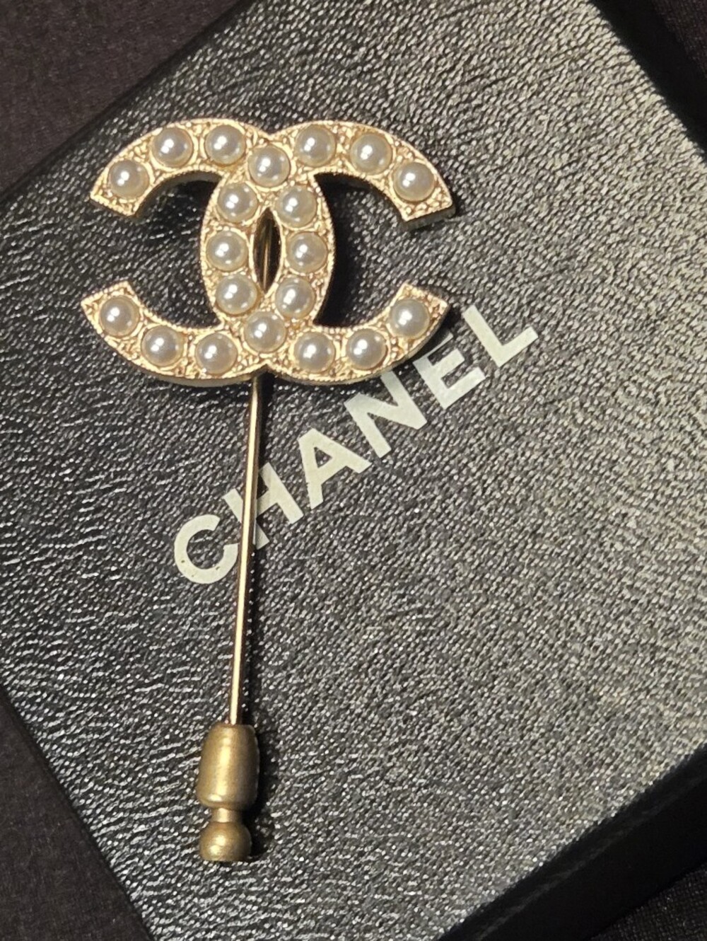 #150 - Chanel Coco Mark Brooch, Gold Plated, Faux Pearl
